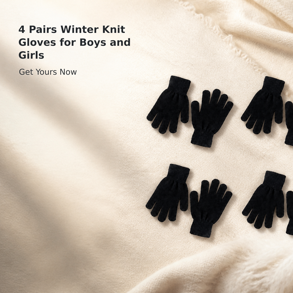 Kids’ Warm Stretch Knit Winter Gloves, 4 Pairs