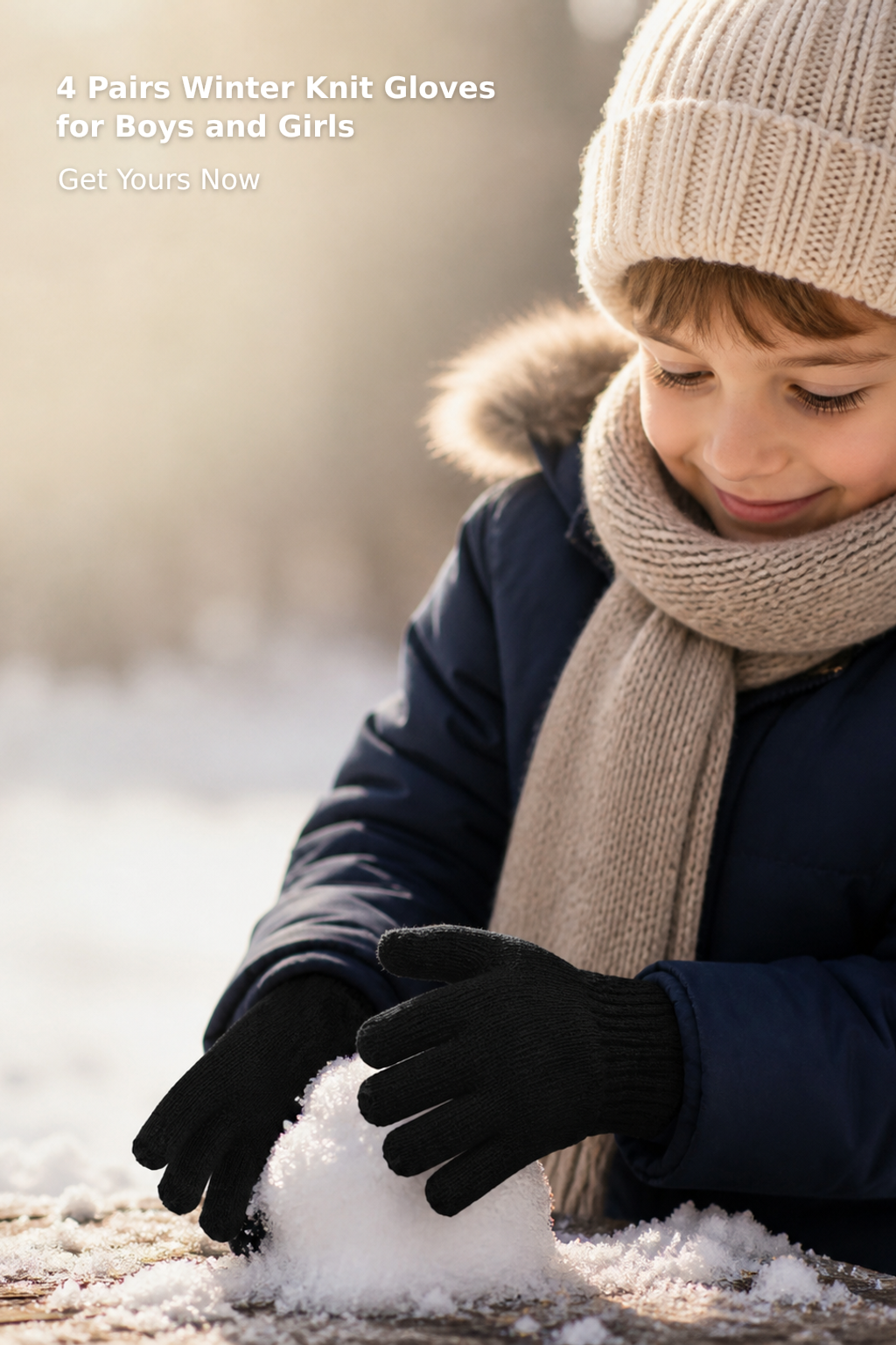 Kids’ Warm Stretch Knit Winter Gloves, 4 Pairs