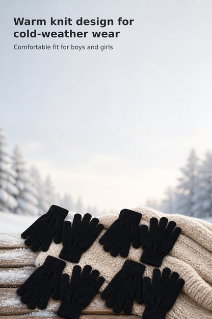 Kids’ Warm Stretch Knit Winter Gloves, 4 Pairs