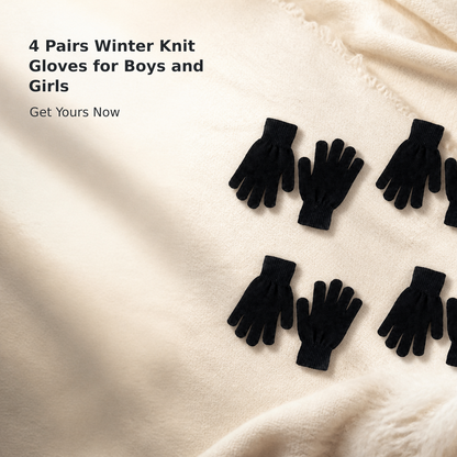 Kids’ Warm Stretch Knit Winter Gloves, 4 Pairs