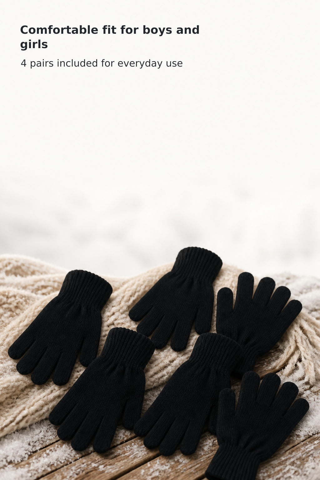 Kids’ Warm Stretch Knit Winter Gloves, 4 Pairs